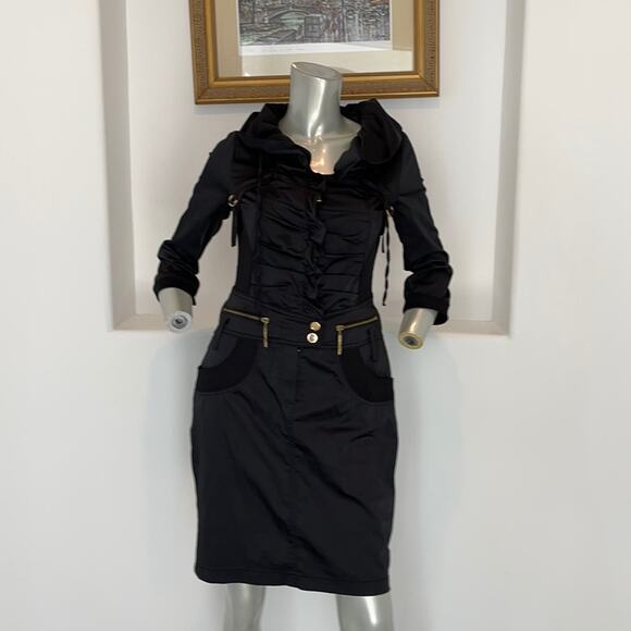 SVELTO STELLA Black Shirt Dress 3/4 Sleeves Zippers Detail Size EUR 42 - Picture 1 of 13